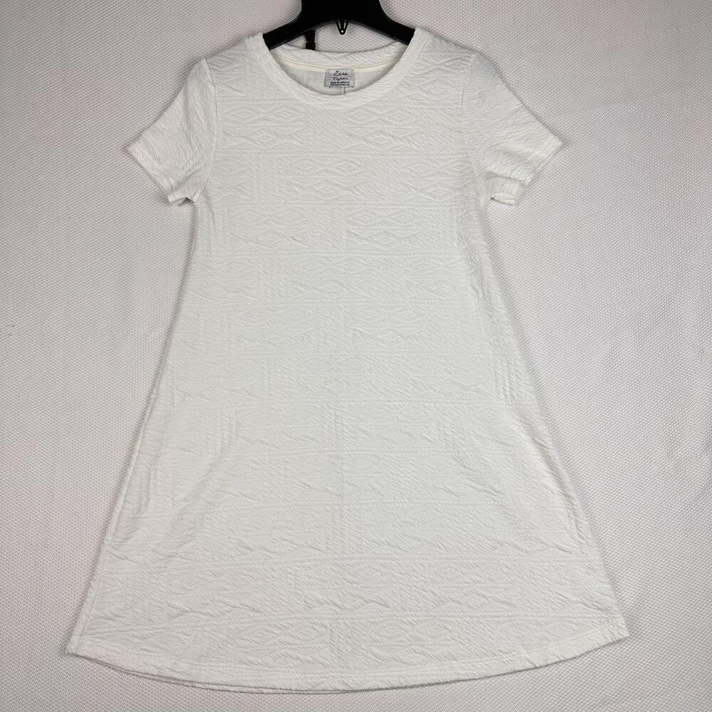 Zara Dress Womens Medium White Textured Knit T Shirt A-Line Shift Stretch Casual